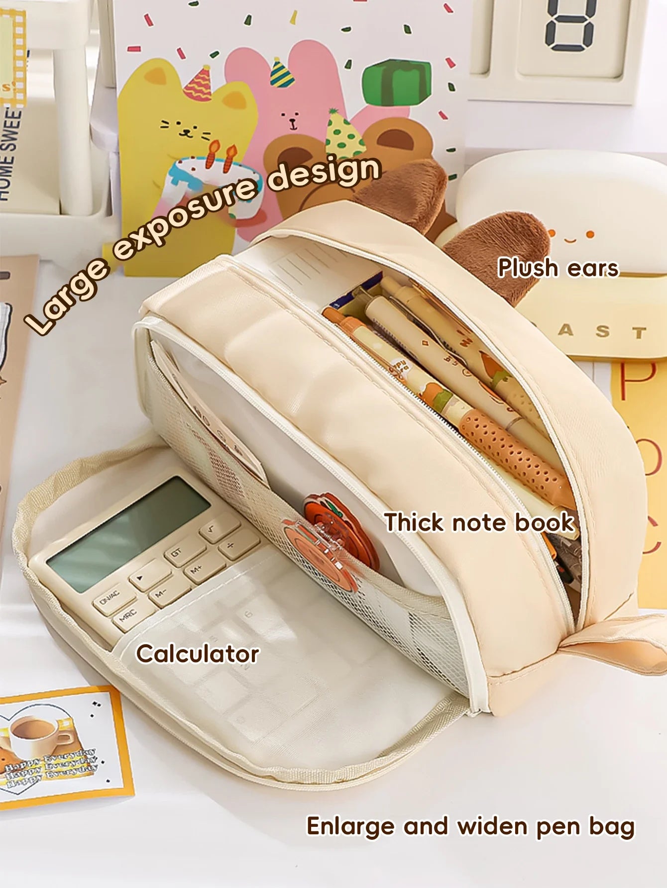 Cartoon Kapibara-san Pencil Case for Girls-Large Capacity Aesthetic School & Office Organizer (Kawaii Makeup Bag Animal Design)