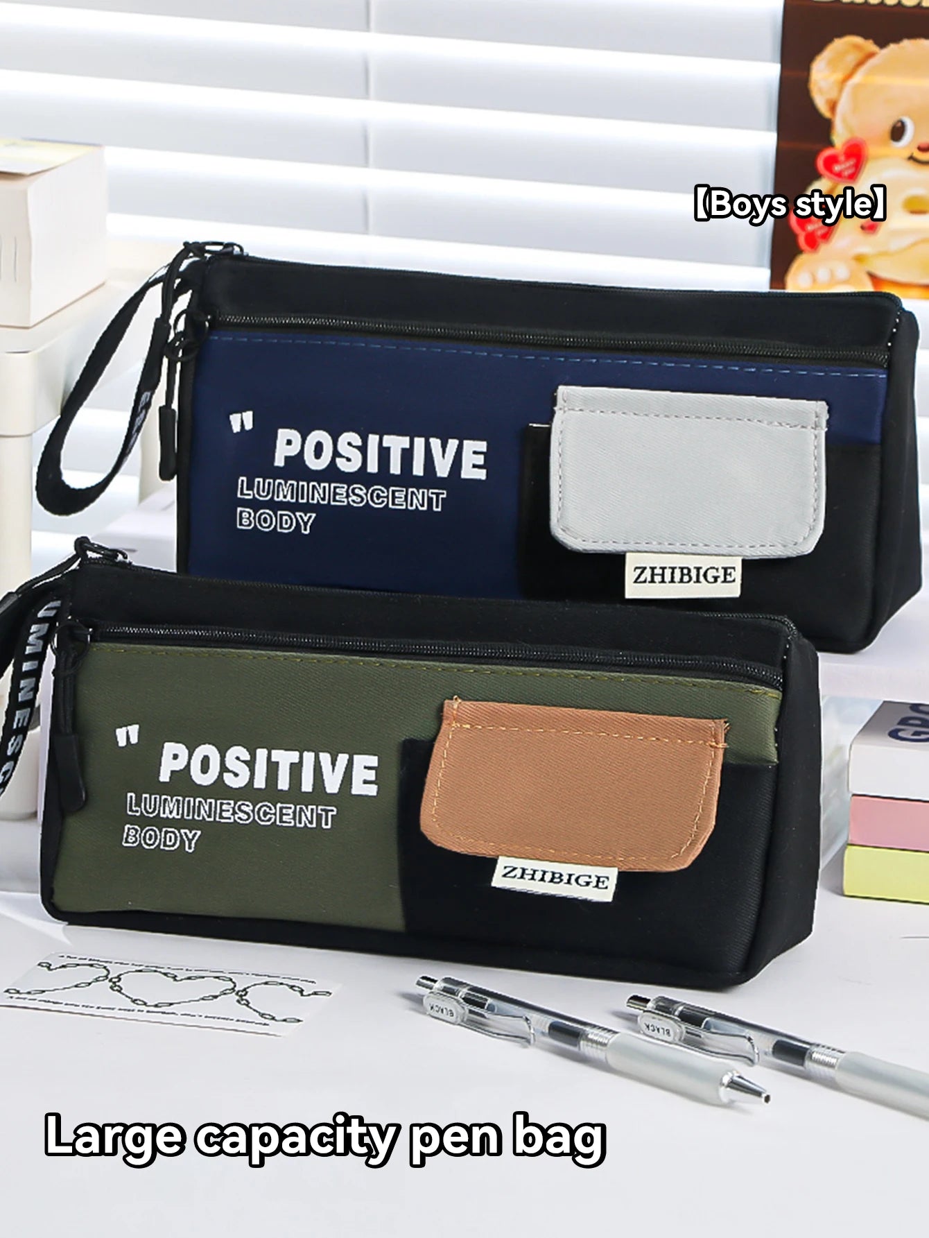 Minimalist Canvas Pen Bag Large Capacity Double Layer-Aesthetic Korean Stationery Organizer for Student Office Cultural Supplies