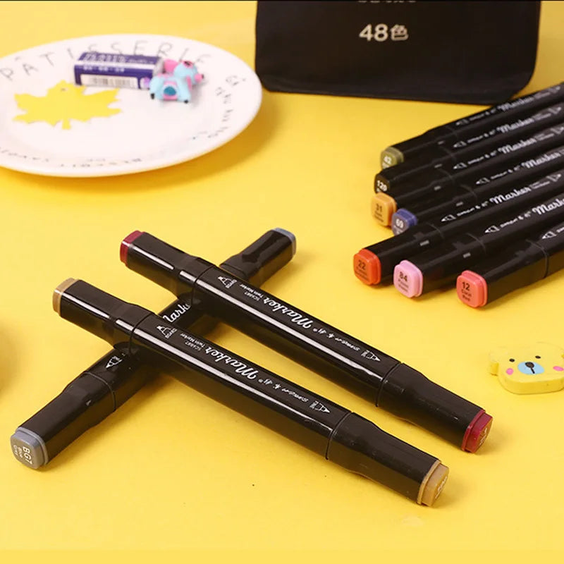 168 Colored Oily Marker Pen Double Head Set Art Paint Manga Brush for Girls Children Office School Student Supplies Stationery