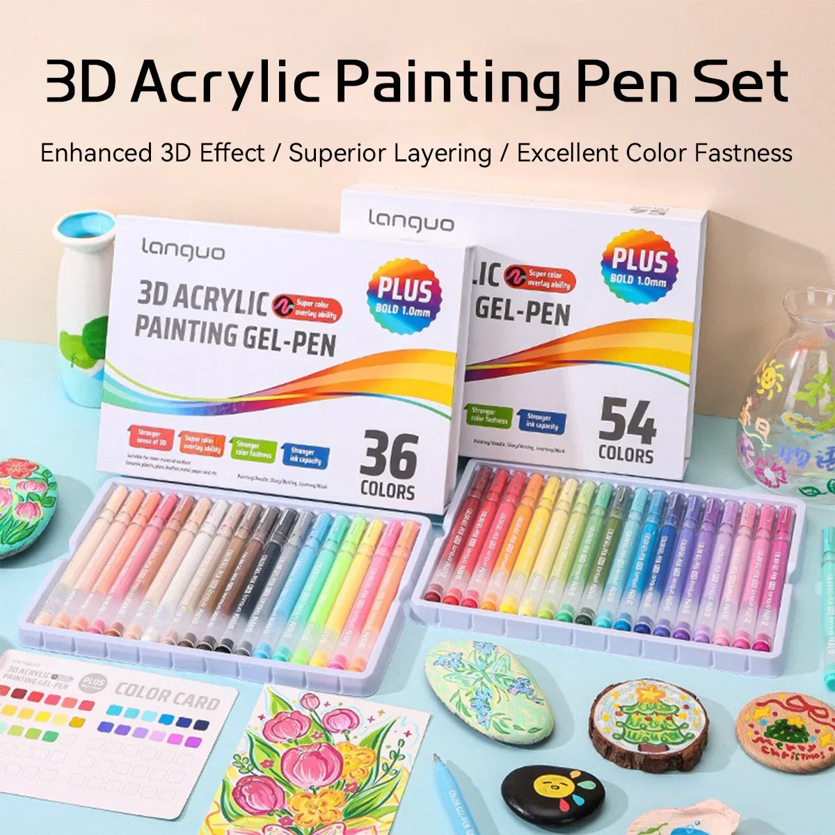 LANGUO Three-dimensional Effect Acrylic Brush Set Kawaii Korean Stationery Jelly Painting Brush Hand Account Color Neutral Pen